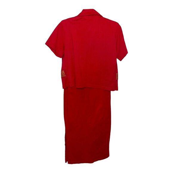 VINTAGE Sweet Jessie Dress Women M RED Maxi Linen Blend Art to Wear Boho Jumper - Picture 2 of 11